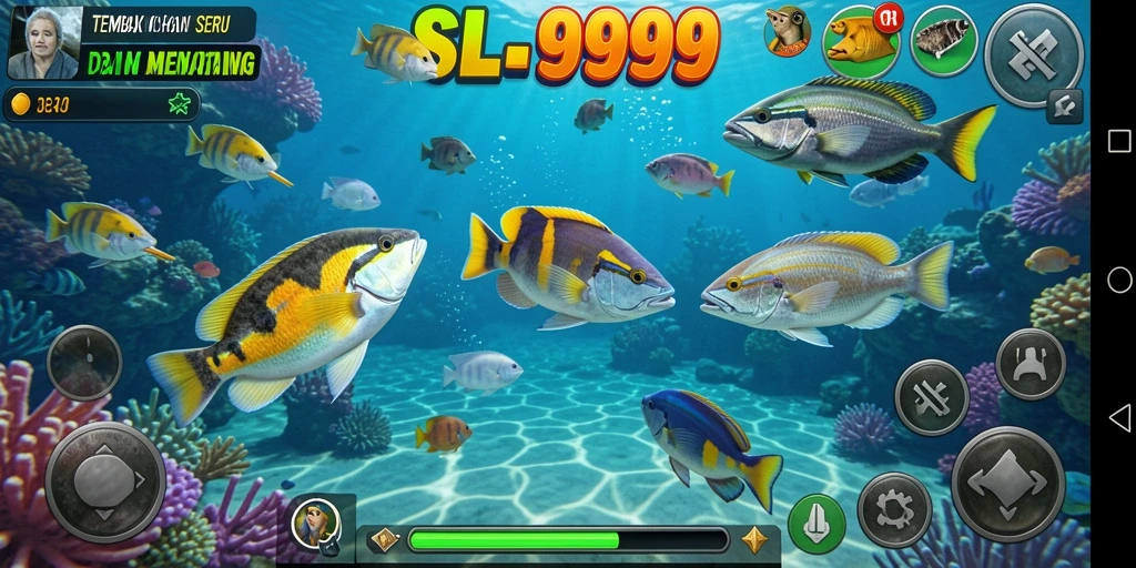 Tampilan penuh aksi dari gameplay Tembak Ikan SL999.