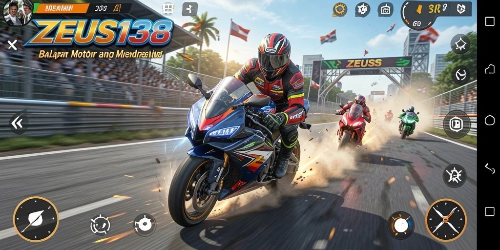 Tampilan gameplay mendebarkan dalam balapan motor di ZEUS138.